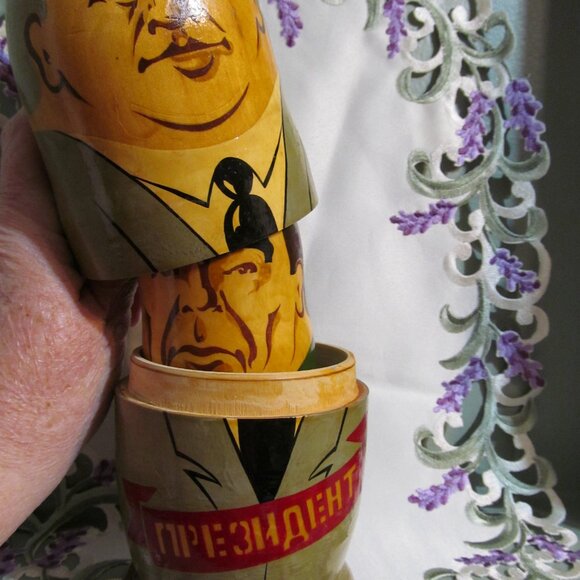 Vintage 5 Russian Political Leaders Wooden Matryoshka (nesting) Dolls Gorbachev - Picture 15 of 16